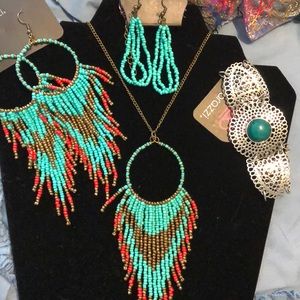 Turquoise and red southwestern seed bead set